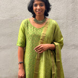 Soft Sage Kutch Embroidered Tussar Kurta Set