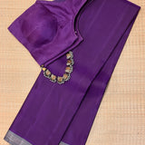 Lavanyam Plain Kanchipuram Silk Saree - Violet and Grey