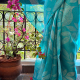 Nisha Foliage Organza Saree - Blue