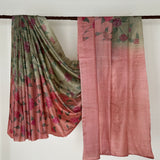 Veena Floral Shaded Tussar Saree - Pink and Green