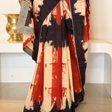 Brush Dyed Cotton Saree - Hexagon Grid