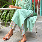 Tropical Blooms Applique Kurta Set - Pastel Green