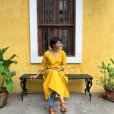 Tropical Blooms Applique Kurta Set - Yellow