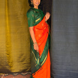 Mohana Kolam Kanchi Silk Saree - Orange and Green