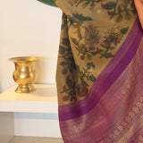 Kalpataru Microchecks Kalamkari Silk Saree - Violet