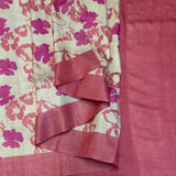 Veena Painted Petals Tussar Saree - Cream and Pink