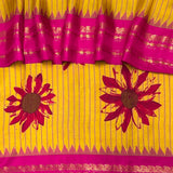 Sunflower Handprinted Gadwal Silk Saree – Yellow