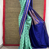 Floral Handprinted Gadwal Silk Saree – Turquoise