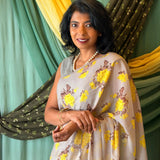 Fiza Sprig Chiffon Saree - Yellow
