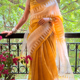 Nisha Geometric Organza Saree - Yellow