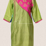 Green and pink chanderi kurta