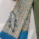 Mila - Turquoise daisies block print saree