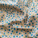 Mila - Turquoise daisies block print saree