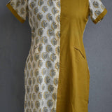 Cream printed with mustard half an half cotton short kurti