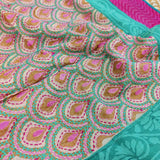 Turquoise and pink Tangai silk block printed set