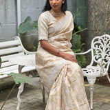 Beige tussar saree with Kantha work