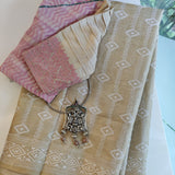 Beige tussar saree with Kantha work