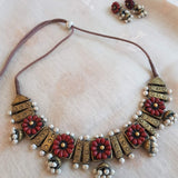 Red and gold  terracotta necklace