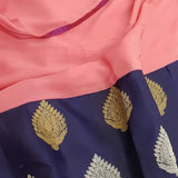 Mishrita-Light pink and navy blue chiffon saree with attached Kanchi silk border