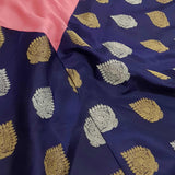 Mishrita-Light pink and navy blue chiffon saree with attached Kanchi silk border