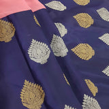 Mishrita-Light pink and navy blue chiffon saree with attached Kanchi silk border