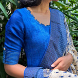 Blue linen kurta with kantha work dupatta