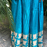 Sky blue and beige hand block printed tussar top and skirt