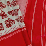 Mila - Grey and red handblock printed Kanchipuram silk saree