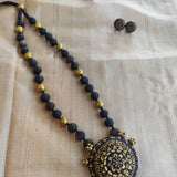 Black and gold handmade terracotta beaded necklace with pendant and tops