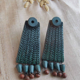 Blue and green shaded handmade terracotta long earring