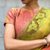 Jhalar - Chartreuse green and peach saree