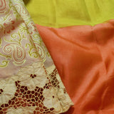 Jhalar - Chartreuse green and peach saree