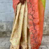 Jhalar - Chartreuse green and peach saree