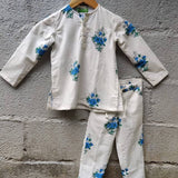 Off white cotton PJ with blue floral motifs