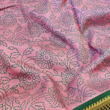 Mila - Dusty pink and green handwoven Kanchipuram silk saree with block print