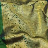 Mila - Dusty pink and green handwoven Kanchipuram silk saree with block print