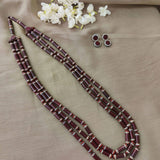 Maroon and white three layred handmade terracotta necklace with earrings