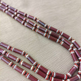 Maroon and white three layred handmade terracotta necklace with earrings