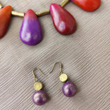 Red,orange,violet and magenta handmade terracotta necklace with leaf shaped design and earrings