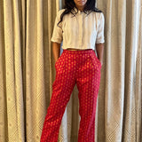 Red kanchi silk brocade pants