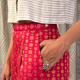 Red kanchi silk brocade pants