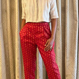 Red kanchi silk brocade pants