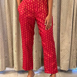 Red kanchi silk brocade pants