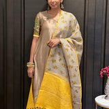 Beige gajji silk kurta with kanchi organza dupatta