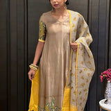 Beige gajji silk kurta with kanchi organza dupatta