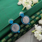 Blue and grey handmade terracotta earrings