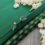 Teal, orange and gold handmade terracotta leaf earrings