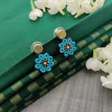 Gold, blue and black handmade terracotta flower earrings