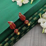 Red and gold handmade terracotta paisley earrings with drops