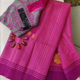 Pink, magenta, yellow and orange handwoven Matka silk saree with flower buttis